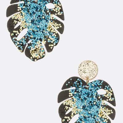 GLITTER RESIN PALM LEAF -BLUE
